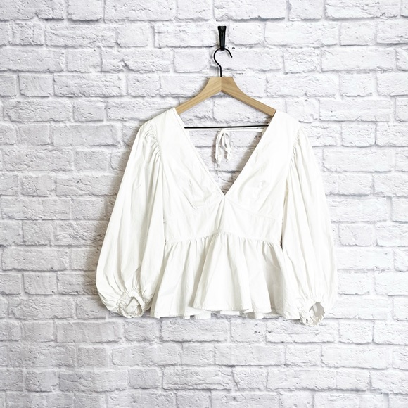 STAUD Luna Puff-Sleeve Peplum Top - Picture 2 of 11